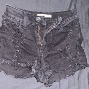Distressed Black Denim Shorts